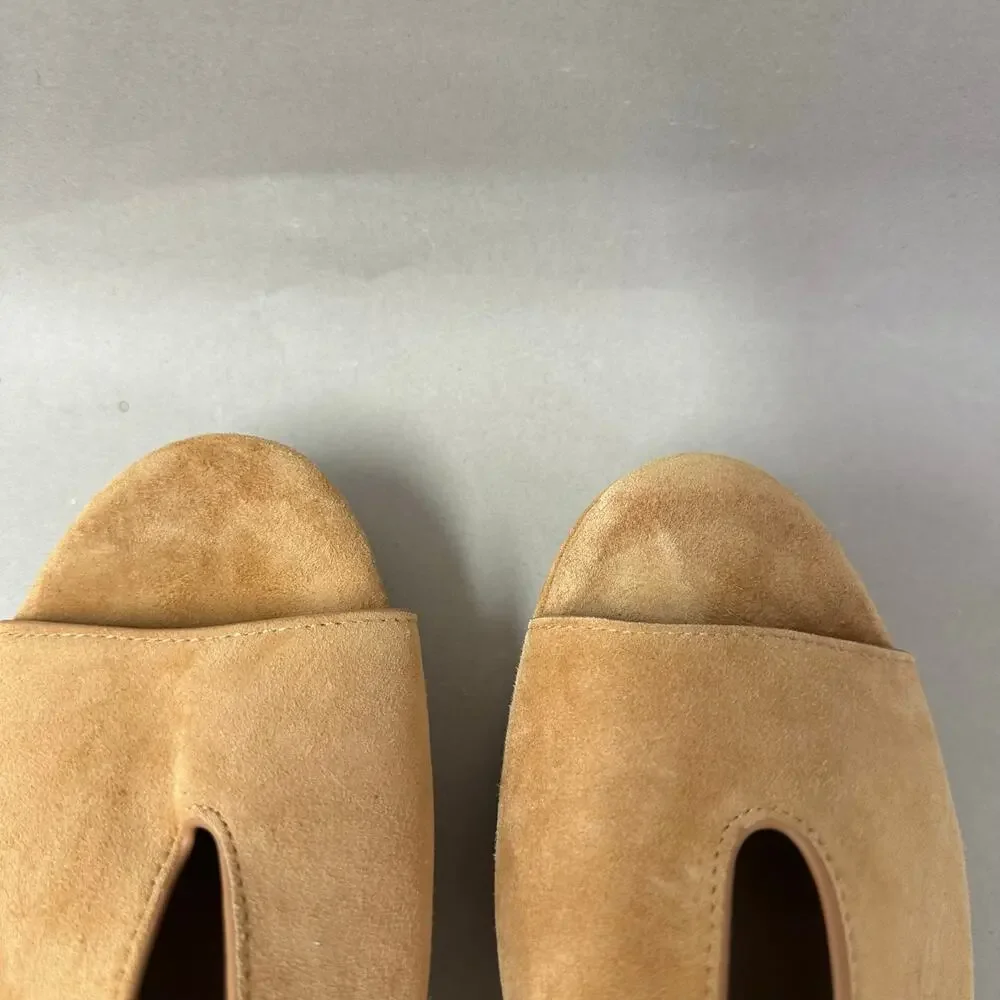 Aerosoles Cornelia Tan Suede Leather Peep Toe Slingback Platform Sandal Size 9.5